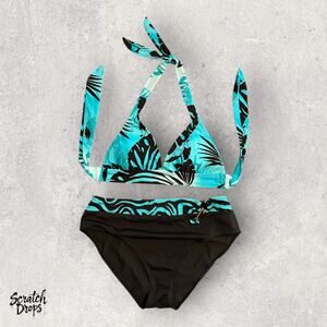 Mossimo Ocean Avenue Bikini Set Top 10 Bottom 16W Tropical Print Swimwear Duo